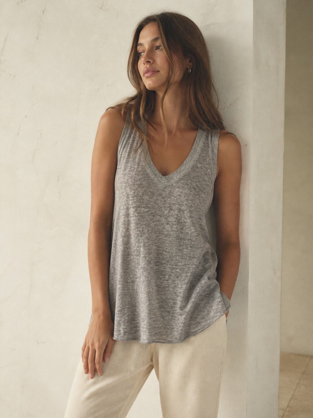 NORDSTROM STEM Womens V-neck Burnout Tank Tunic Top in Grey Size XS